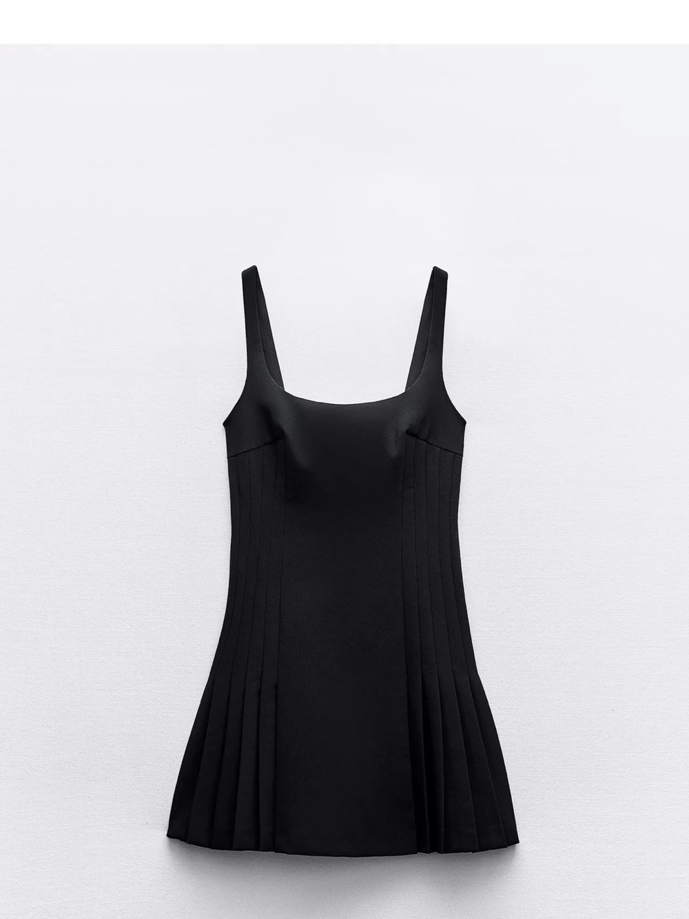 Zara NWT Black Pleated Square-Neck Mini Dress